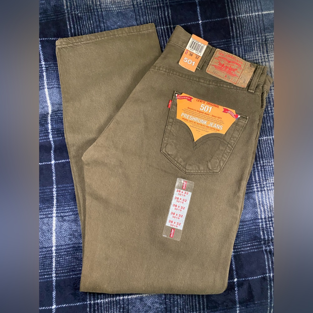 👖Vintage Levi's® Men's 501®Original Fit Jeans 501-0649 -Olive Green -Size 40x32